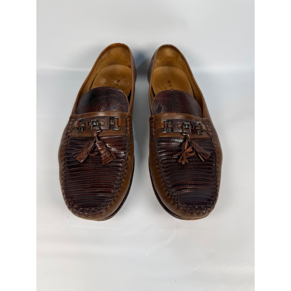 Mezlan Cafaro Brown Genuine Lizard Leather Tassel Loafer Shoes Mens Size 10